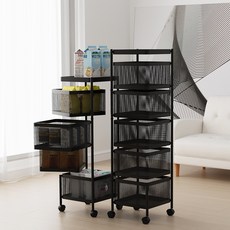 Kleeno 다목적 철제 이동식 수납 트롤리 회전 트롤리 주방 욕실 베란다 트롤리 장난감 트롤리, 블랙, 4단