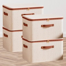 마벨인홈 고급형 각잡힌 이불 옷 정리 수납 리빙 박스, 4개, 브라운베이지
