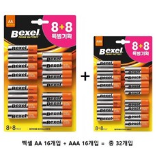 벡셀 AA 8+8 (16개입) + AAA 8+8 (16개입) 2종묶음 알카라인 건전지 도어락 리모컨 배터리 "오후3시이전 주문시 발송", 1개, 1개입
