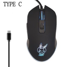 USB 음소거 칠색 type C 게이밍 유선 마우스, 블랙 typeC 인터페이스, 하나