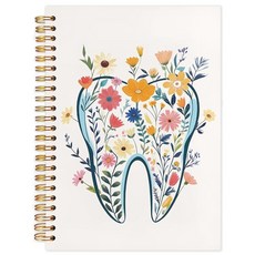 WUCHJ 블루 코켓 보우 노트 동료를 위한 선물 저널 위생사 선물 노트 필기용 나선형 노트북 저널 사무용품 5 5x8 3인치, 1 flowers on teeth