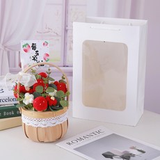 手工針織毛線向日葵花束手提花籃送老師女朋友禮物擺件, 草莓手提花籃+禮袋+燈束:如圖所示