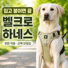 다비온 반려견 강아지 가슴줄 벨크로 하네스, 1개, 카키 1개, 카키