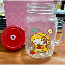正版授權 貓福珊迪/Hello Kitty把手梅森玻璃杯450ML(附吸管杯蓋), Hello Kitty梅森杯【C2】, 1個