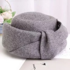 따뜻한모자 울베레모 예쁜베레모 울 가능 가능 조절 모자 베이지 박원숙같이삽시다 베레모 다크, G. 커다란 리본이 달린 회색 울 베레모