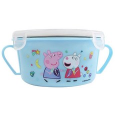 佩佩豬 304不鏽鋼雙耳碗 儿童餐具 外出餐碗 密封碗 便當碗, 1個, 藍色