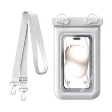 Cygoah 스펀지 내장 스마트폰 방수팩 IPX8 5중잠금 수중부력 낙하방지 워터파크 방수가방, 1개, 화이트