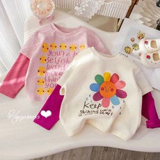 H.a.D 女童秋冬可愛印花假兩件圓領長袖套頭休閒上衣 A2410022