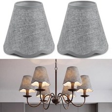 Glooglitter 2 Pcs Small Clip-on Chandelier Rattan Lamps Set Shade Scalloped Lampshade 3"top x 6"bo, 회색