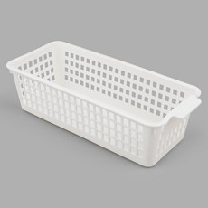 두론샵 타공 수납 바구니 정리함 직사각 보관통 플라스틱, 한손잡이형, 화이트, 1개