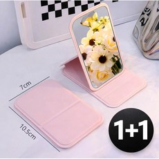 파스텔 무드 접이식 미니 손거울 탁상용 겸용 휴대용 메이크업 사각 거울 2개, 핑크