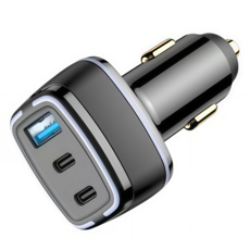 자동차 시거잭 초고속충전기 QC3.0 USB-A+타입C 2개 3포트 앰버라이트 카충전기, 검은색, F6C