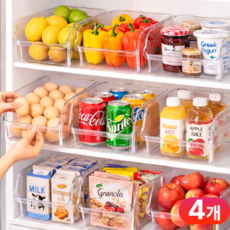 리빙에이드 깔끔수납 냉장고 정리 다용도 트레이 대형, 4개, 투명
