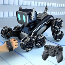 지능형 원격 조종 로봇 강아지 조이스틱 장난감, 배터리1개+RC배터리+드라이버, 블랙 블루(듀얼제어)