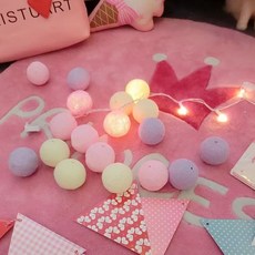 粉紫色系棉線球燈串 電池插電兩用 手工編織裝飾燈 居家野餐露營佈置, 1個, 粉紫色插電款, 粉紫色