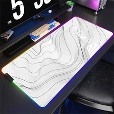 LED 데스크 매트 흑백 라인 RGB 컴퓨터 마우스 패드 게이머 캐비닛 발광 추상 키보드 게임, 04 RGB 600x300x3mm, 09 HL1814