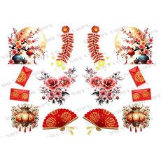 TF-新年0012-2 節慶裝飾貼紙, 1個, 藝術紙-A4