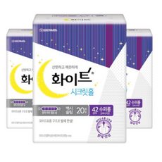 화이트 시크릿홀 수퍼롱 오버나이트 생리대 날개형, 패드형, 20개입, 3개