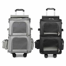 摩達客 雙層寵物拉桿箱背包 大容量透氣不變形 貓狗適用可放兩隻寵物, 深黑灰色, 1個