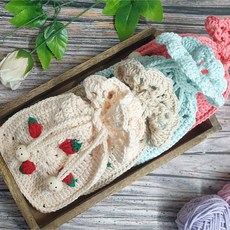 DIY 코바늘 딸기 파우치 만들기 키트 풀패키지, 연핑크, 1세트