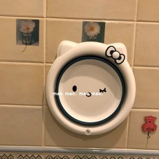 可愛學生折疊盆洗臉盆，輕巧便攜，多功能用途，學生宿舍必備, 摺疊臉盆-小貓咪藍, 1個