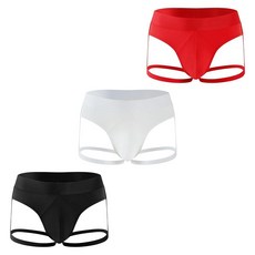 RunHero 남성용 G-Strings 섹시 아이스 실크 속옷 재미있는 플레이 끈 팬티 브리프 속옷 레드 XL