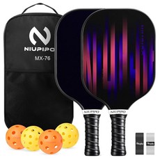 NiUP 업ipo 그래파이트 피클볼 패들 USAPA 프로 라켓 2개 세트 볼 4개 탄소 섬유 패들 폴리프로필렌 벌집 코어 포함 12cm(4.75인치) 그립 경량, Black & Red, 1개, Black & Red