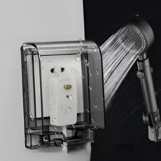 무타공 콘센트 커버 접착식 생활 욕실 방수 콘센트 커버 주방 가리개 습기 방지 아답터형 안전, 블랙 투명