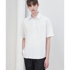 DRAW FIT 오버사이즈 풀오버 카라 반팔 셔츠 [WHITE] 212086