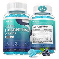 Zetelixia 무설탕 아세틸 L카르니틴 젤리 2팩 여성 남성용 비타민 C B12 에너지 을 ALCAR 함유 프리 120개입 158615, 60 Count (Pack of 2), 60