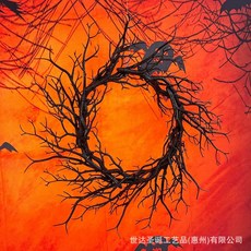 萬聖節黑色枯枝發光花環 恐怖裝飾 鬼節場景佈置, 1個, 43cm不加闪粉（不发光）