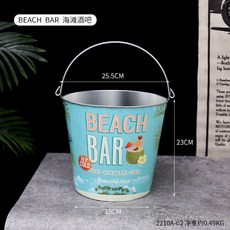 復古啤酒飲料冰桶 家用手提鐵皮冰塊桶 露營酒吧ktv商用冰塊桶, 1個, BEACHBAR海灘酒吧圓形款