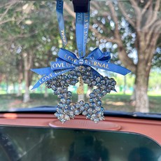 SULN 新款汽車掛件 高級感車內後視鏡掛飾 水晶五角星裝飾 車載吊飾, 五角星圓珠掛件藍色, 1個