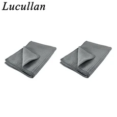 Lucullan 매직 파워 슈퍼 흡수성 와플 천 30X40CM 380GSM 유리 페인트 및 인테리어 마이크로 화이버 타월, 02 2 PCS 30X40 Grey