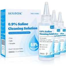 0.9% 일반 식염수 세척용 멸균 염화나트륨 일상 관리용 사용 가능한 각 100ml 3병 300ml / 10.56 FL OZ, 100 mL × 3