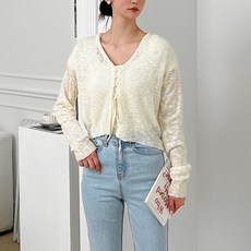 뜨개진 여성용 루즈핏 스트링 오픈 볼레로 네프라 가디건
