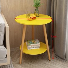 원형 티테이블 이동식 북유럽 협탁 거실 라탄 찻상 수납, 1개, 라지 옐로우 이중층 60cm 71cm