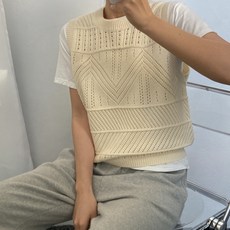 뜨개진 여성용 라이즈 라운드 크롭 니트 베스트