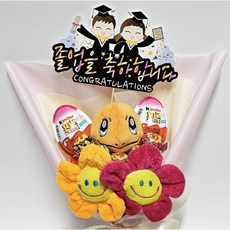 킨더조이 파이리 스마일꽃 인형 꽃다발 피켓 추가 가능, 킨더여아졸업피켓