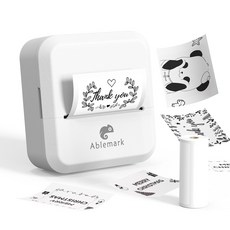 Ablemark 라벨 프린터기 스티커 라벨지포함 고속인쇄 바코드 생성 큐알코드 스캔 가능, 1세트, 화이트