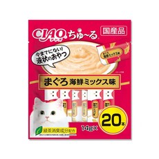 日本CIAO 啾嚕貓咪營養肉泥 幫助消化寵物補水流質點心20入 鮪魚海鮮, 1個