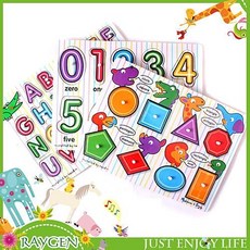 台灣尚勇 木製動物字母數字拼圖拼板 對位嵌板手抓板 益智玩具【3F180B11038】, 1個, 動物款