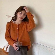 패션스타일 베이직 여성 가디건 컬러 진주알 라운드