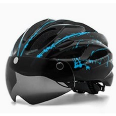 運動自行車安全帽 附鏡片, 閃電黑藍-帶尾燈, 1個