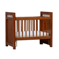 隨草（2色木質手作）迷你仿真嬰兒床 小床 兒童床 娃娃床 木床 12分 娃娃屋 袖珍 微縮 食玩 微景觀 模型, 1個, 胡桃木空床（含床墊）