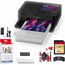 캐논 SELPHY CP1500 컴팩트 포토 프린터 화이트 5540C002 RP-108 컬러 잉크 및 종이 세트 64GB 메모리 카드 클리닝 키트 지갑 리더, Black