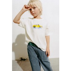 ZARA 카 프린트 티셔츠 - 화이트