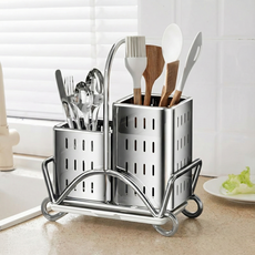 일상플랜 스텐304 물빠짐 수저통, 스퀘어 실버, 1개