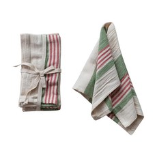 Creative Co-Op 우븐 면 밀가루 자루 티 타월 스트라이프 포함 내추럴 그린 및 레드 204893, Creative Co-Op 우븐 면 밀가루 자루 티 타