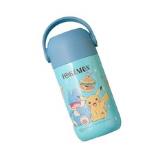 【Pokemon 寶可夢】正版授權手提式燜燒罐, 1個, 皮卡丘&小卡比獸, 藍色, 500ml